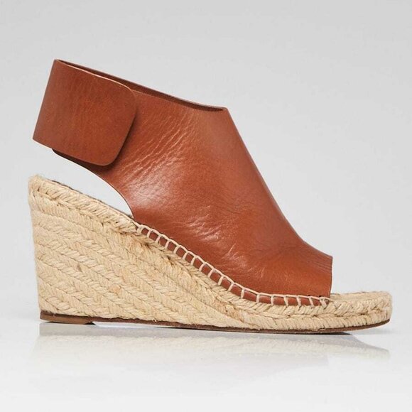 Celine Caramel Leather Crosta Fossil Espadrille Wedges Size 6.5/37 - Picture 2 of 4